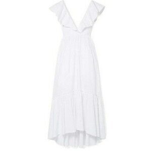La Ligne Nwt Dress D' e'te' Maxi White Striped Ruffle V-Neck Empire Waist Size S